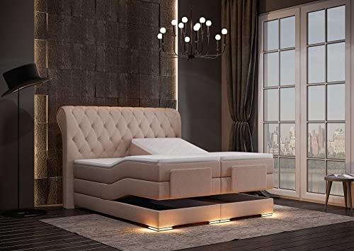 Manchester Boxspringbett elektrisch Beige Stoff 200 x 200 cm/LED-Fuß