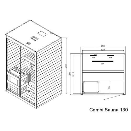 WELTNEUHEIT! Infrarotkabine und Sauna in einem! Hergestellt aus hochwertigem Hemlock-Holz | Inkl. komplettem Zubehör | Dampfsauna für 3 Personen | Finnische Sauna Außenmaße: 130x120x200 cm