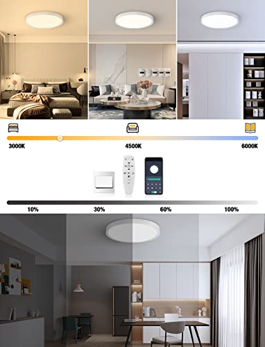 LED Deckenleuchte - 30W Dimmbare Bluetooth Deckenlampe mit Fernbedienung und App 3000k/4000k/6000k FüR Beleuchtung Wohnzimmer Schlafzimmer Küche Korridor Balkon Badezimmer Esszimmer