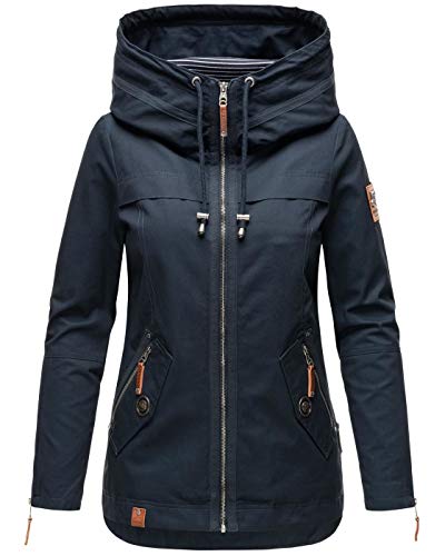 Navahoo Damen Jacke Frühling Übergangsjacke Parka Mantel Kapuze B692 [B692-Wek-Navy-Gr.S]