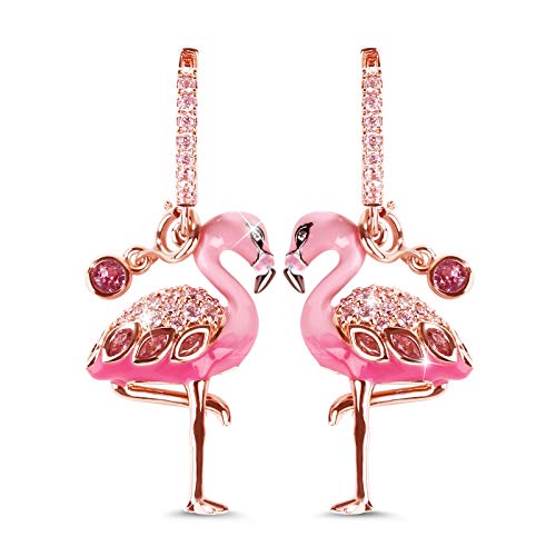 Gnoce Flamingo Ohrhänger Silber 925 Schwarz"Feurige Leidenschaft" Rose Gold Anhänger Ohrringe mit Zirkonia Schmuck Geschenk für Damen Mädchen Ehefrau Geburtstag