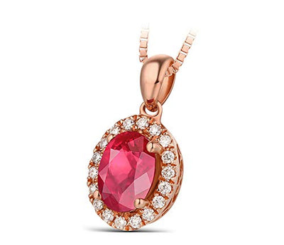 ANAZOZ Echtschmuck Halskette Damen 18 Karat / 750 Rosegold Oval 1.2Ct Rubin Rot Halskette mit Anhänger mit Diamant Schmuck für Frauen