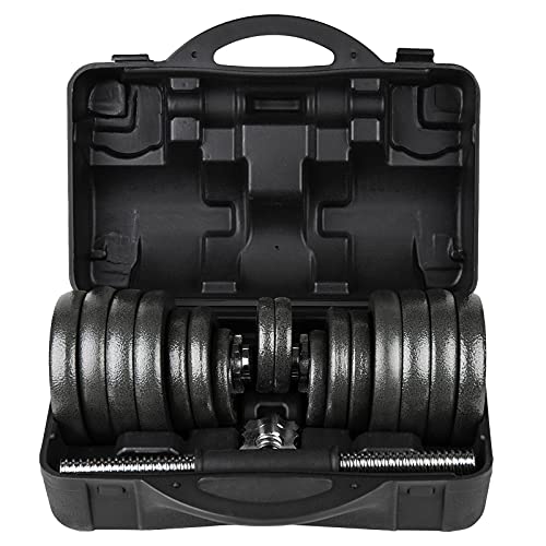 #DoYourFitness professionelles Dumbbell-Set Gusseisen Kurzhantel Hanteln Stangen gerändelt mit Sternverschlüssen 2er Set 30kg, inkl. Koffer