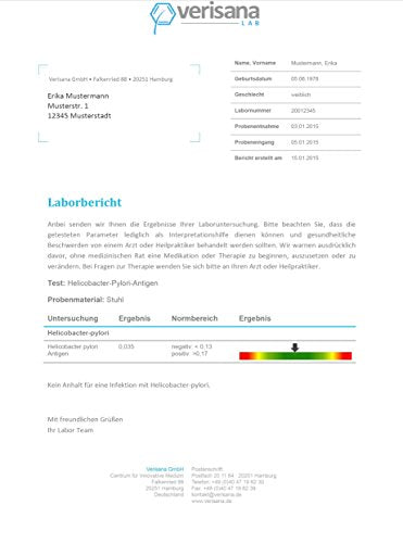 Verisana Helicobacter pylori Test – Helicobacter Selbsttest – Helicobacter Stuhltest identifiziert Helicobacter-pylori Bakterien im Darm – Helicobacter Behandlung von zu Hause aus