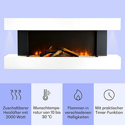 Klarstein Elektrokamin, Elektro Heizungen für Wohnzimmer & Innenräume, Elektrischer Kamin mit LED Flammen, Kamin mit Fernbedienung, Elekrokamin, App-Funktion Temperaturregelung, Heizung 2000 W