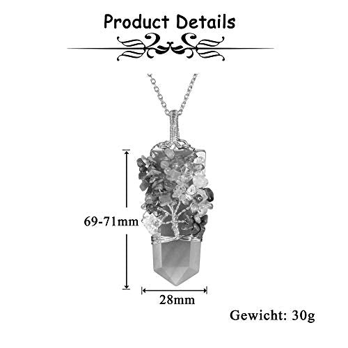 Jovivi 7 Chakra Glückskette Baum des Lebens Wire Wrap Anhänger Kette Healing Reiki Schwert Form Edelstein Pendant Halskette