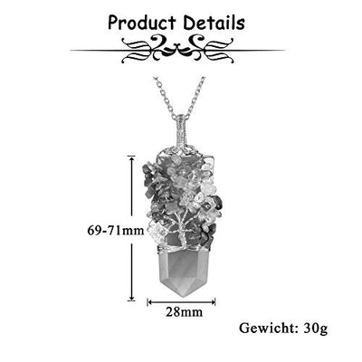 Jovivi 7 Chakra Glückskette Baum des Lebens Wire Wrap Anhänger Kette Healing Reiki Schwert Form Edelstein Pendant Halskette