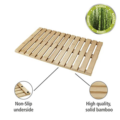 WENKO Baderost Indoor & Outdoor Bambus, rutschfeste Badematte für den Innen- und Außenbereich aus umweltfreundlichem Bambus, modernes Bodenrost für Dusche, Badewanne & Poolbereich, 60 x 40 cm