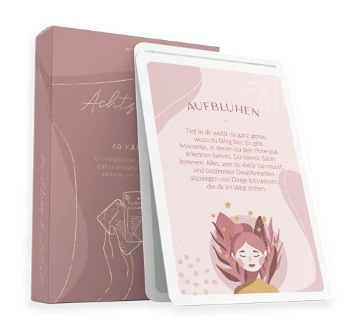 40 Achtsamkeitskarten von Lebenskompass® - Anti Stress Achtsamkeit Karten - Affirmationen, Übungen, Glückskarten & Sprüche Kärtchen - Mitbringsel Geschenkidee/Kleines Geschenk für Frauen & Freundin