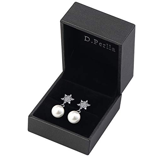 D.Perlla Damen Ohrringe Schneeflocke mit weißen natürlichen Perlen 925 Sterling Silber für modische Frauen, beste Geschenkidee für Mädchen