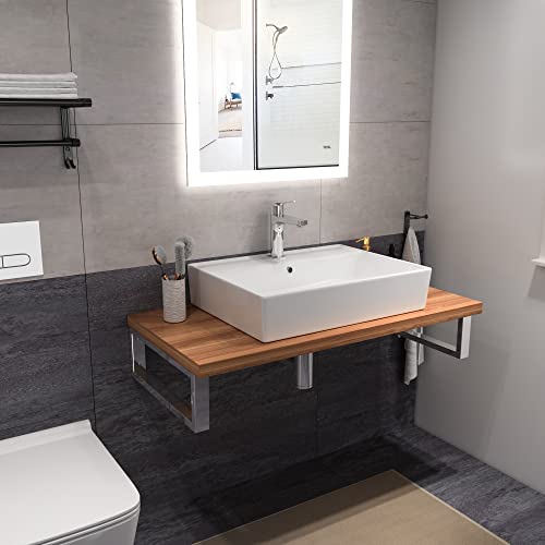 Aqua Bagno Basic | Design Waschbecken im modernen Stil, Waschtisch aus Keramik, Aufsatzwaschbecken weiß | 60x45x13 cm