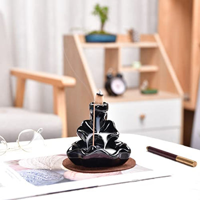 YYW Backflow Incense Burner, Handmade Waterfall Backflow Incense Burner Incense Holder for Home Office Bedroom Yoga Decoration with 10 Pcs Free Cones (Lotus Leaf)