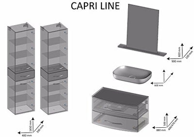 naka24 Badmöbel Set Capri Weiss'' Badezimmer MÖBEL BADSET MIT WASCHBECKEN (Waschtisch Spiegel 2xHochschrank, BRIHG)