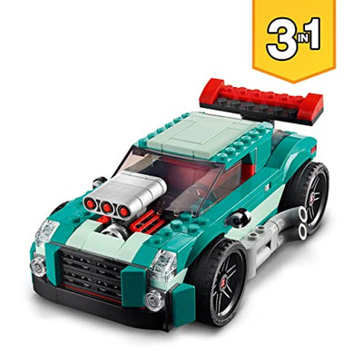 LEGO 31127 Creator 3-in-1 Straßenflitzer: Rennwagen, Muscle Car und Hot Rod, Modellauto Bausatz, Spielzeugauto Geschenkideen für Jungen und Mädchen