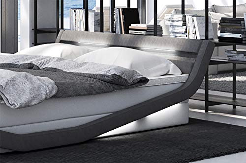 SalesFever Boxspringbett mit LED-Beleuchtung weiß grau inkl. Topper Arjona 180x200 cm