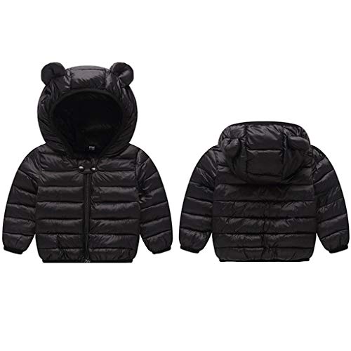 Baby Jacke Winter Mantel Kapuzenjacke Ultraleicht Mäntel mit Kapuze Schwarz 2-3 Jahre