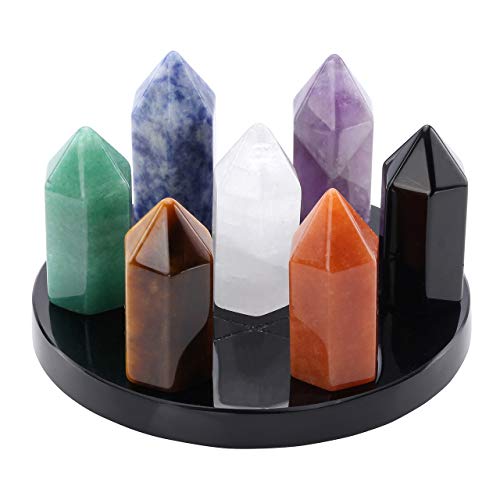 JSDDE 7 Chakra Deko Set Spitze Hexagon Säulen Stein Reiki Energietherapie Obsidian Edelstein Yoga Meditation Feng Shui Qixing Array Dekoration