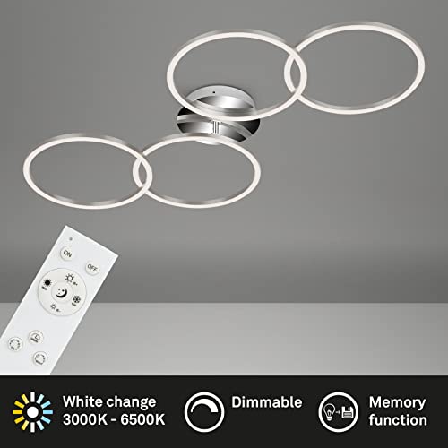 BRILONER - LED Deckenleuchte dimmbar mit Fernbedienung, schwenkbare LED Deckenlampe, warmweiß, neutralweiß, kaltweiß, rund, aluminium gebürstet, chrom, 958x530x100 mm (LxBxH), Aluminiumfarbig-chrom