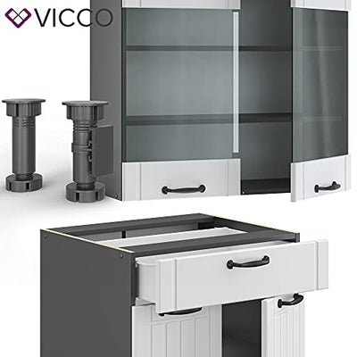 Vicco Küchenzeile Single Einbauküche Landhaus 140 cm Küchen Fame-Line (Anthrazit/Weiß)