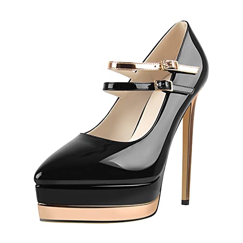 Only maker Damen Doppel-Plateau Pumps Absatzschuhe Mary Jane mit Doppel Riemchen Gold EU 35