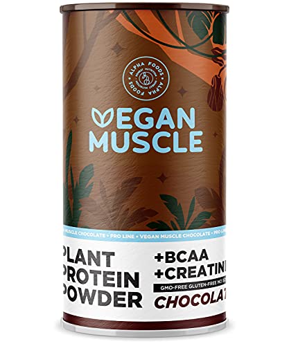 Vegan Muscle® Protein Shake - Schokolade - Pflanzliches Proteinpulver mit 21g Eiweiß, BCAA und Creatin - 600g Pulver