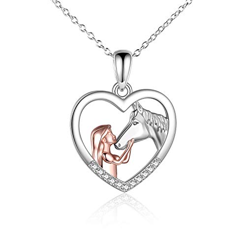 YFN Mädchen und Pferd Halskette für Mädchen Sterling Silber Pferdeschmuck Pferd Geschenke für Frauen (White)