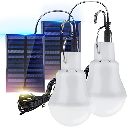 2 Stück Solar Glühbirne,TechKen Solarlampe LED Licht Tragbare Birne Solarlampen Lämpchen 3 W,3 m Ladekabel Solar Panel Beleuchtung für Camping,Wandern,Angeln,Gartenhaus MEHRWEG (2 Stk Solar Glühbirne)