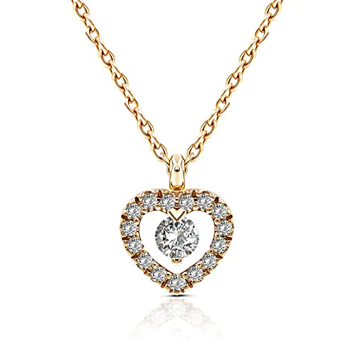 EDELIND Halskette mit Herz-Anhänger aus 750 Echt Gold mit 0.09 Ct Diamanten für Damen Mädchen, Ankerkette 18 Karat 42 cm Lang, Diamant Goldkette Rotgold mit Schmuck Geschenk Box