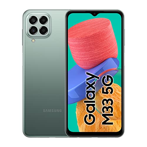 Samsung Galaxy M33 5G, Android Smartphone, 6,6 Zoll Infinity-O TFT Display, 5.000 mAh Akku, 6 GB RAM 128 GB Speicher, Dual-SIM, Khaki Green