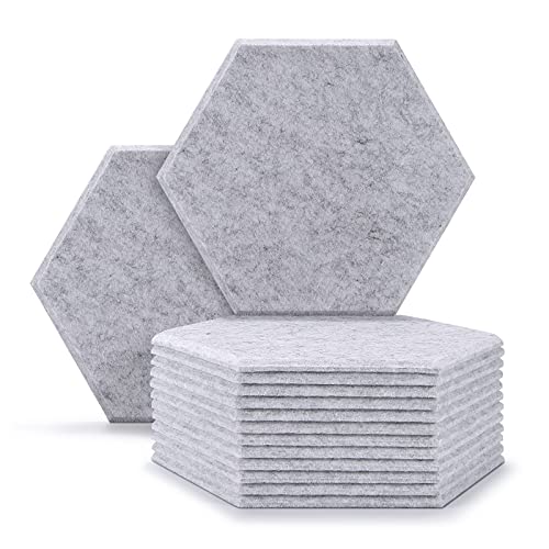 12 Packungen Akustische Absorptions-Paneels, AGPTEK 30 x 26 x 0,9 cm Hexagon Absorptionsplatten, Akustische Schallschutz Isolierungs-Fliesen, Ideal für Wanddekoration und Akustische Maßnahmen