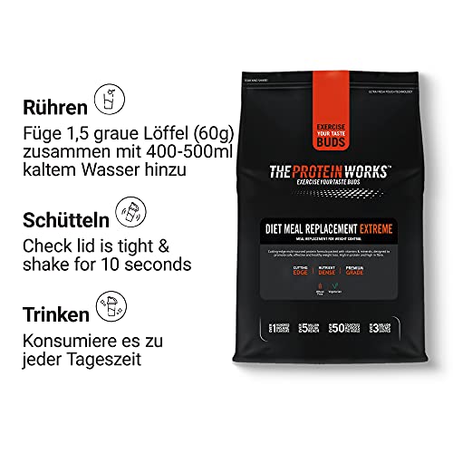 THE PROTEIN WORKS Diät-Ersatzmahlzeit Extreme | Vollwertige Mahlzeit, Immunsystem stärkende Vitamine, gesund, preiswert, nur Wasser hinzufügen | Erdbeer Sahne, 1kg