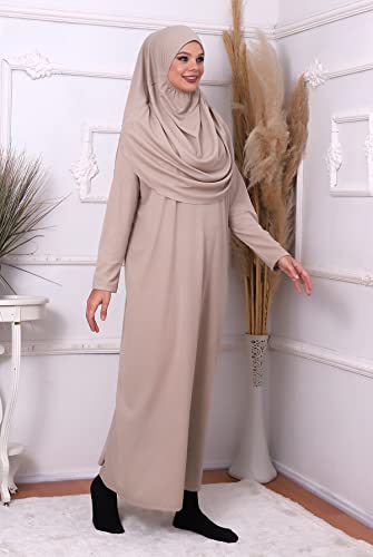 ihvan online Muslimische Kleider für Frauen, Einteiliges Langarm-islamisches Gebetskleid, Mink, XXX-Large-6X-Large