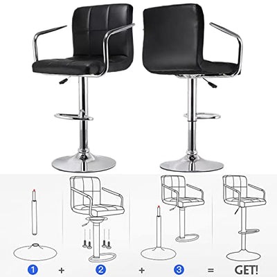 JHYFT Barhocker 2er Set Frühstücksbarhocker Esszimmerhocker mit Rückenlehne Barstuhl für Kücheninseltheke, Außenseite aus Kunstleder, Stahlfußstütze & Basis, 360 Grad drehbar und höhenverstellbar (B