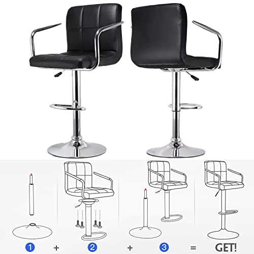 JHYFT Barhocker 2er Set Frühstücksbarhocker Esszimmerhocker mit Rückenlehne Barstuhl für Kücheninseltheke, Außenseite aus Kunstleder, Stahlfußstütze & Basis, 360 Grad drehbar und höhenverstellbar (B