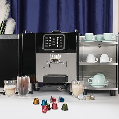 Mcilpoog Kaffeevollautomat, Kapselkaffeemaschine, kommerzielle Kaffeemaschine, mit Milchaufschäumer, unterstützt 8 Arten von Getränken wie Cappuccino, Latte usw., Edelstahlmaterial