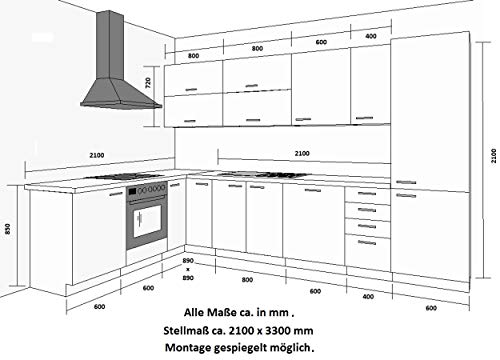 Küche Bianca Ecke IV 210x330 Küchenzeile Hochglanz Grau Weiss Küchenblock Grey