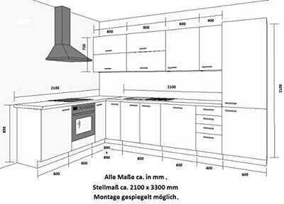 Küche Bianca Ecke IV 210x330 Küchenzeile Hochglanz Grau Weiss Küchenblock Grey