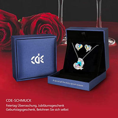 CDE Schmuckset Damen Geschenke für Frauen Herz Halskette Kette Ohrringe Set, Rosegold Schmuck Set mit Geschenkbox Valentinstag Jahrestag Geburtstag Muttertags Geschenk für Sie Freundin Ehefrau Mädchen