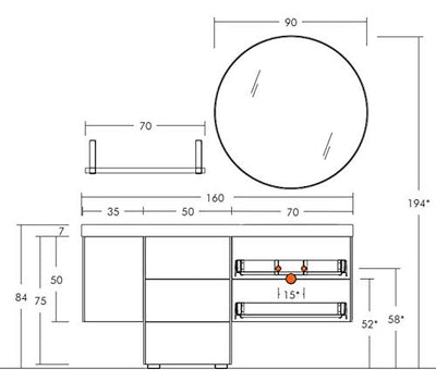 Dafne Italian Design Moderner Badezimmerschrank mit Waschbecken - Naturkastanie geschliffen