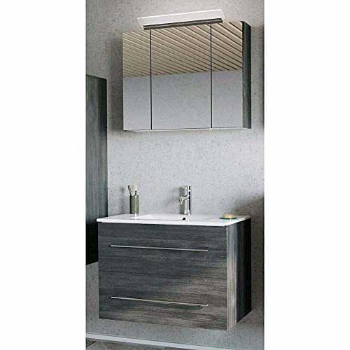 ALIDAM Badezimmerschrank Badmöbel Badezimmer Set Graphit Waschtisch Spiegelschrank Gäste WC Bad Badschrank