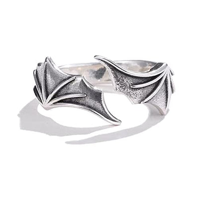 BYNYXI Engel Teufel Paar Ringe, 1 Paar Ring Verstellbar Partnerring 925 Sterling Silber Ring Feder Ring Personalisierte Ringe Engel Flügel Teufels Ringe Vintage Offener Ring Schmuck für Damen Herren