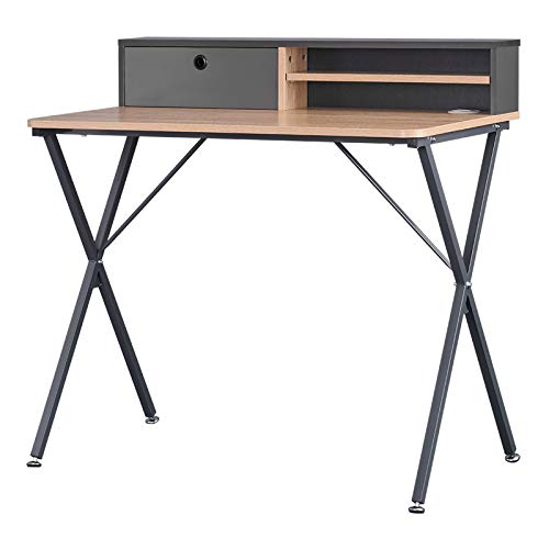 WOLTU Schreibtisch TS122hei Computertisch Bürotisch Arbeitstisch PC Laptop Tisch, mit Ablage, aus MDF und Stahl, 90x50x88,5cm(BxTxH), Hell Eiche+Grau