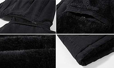 MAGCOMSEN Herren Winterparka Herrenjacke Warm Fleece Jacke Atmungsaktiv für Herren Gefüttert Mantel Outdoor Bomberjacke mit Abnehmbarer Kapuze Schwarz L