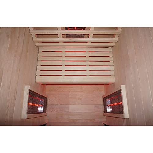 Infrarotkabine 90 x 100 x 195 cm für 1 Person aus Hemlock Holz mit 4 Vollspektrumstrahler | Infrarotsauna mit ergonomischer Rückenlehne | Wärmekabine mit Farblichttherapie