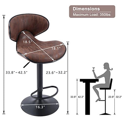 SUPERJARE Barhocker 4er Set - Verstellbare Barhocker mit Rückenlehne und Fußstütze, Thekenhöhe Barstühle für Küche, Kneipe, Retro Braun