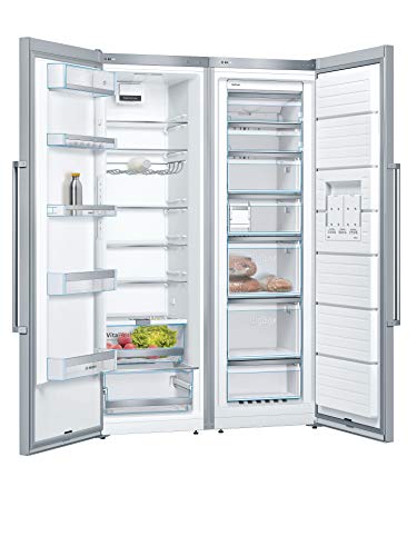 Bosch KAN95BIFP Europäischer Side-by-Side Kühlschrank, 186 x 120 cm, 346L Kühlen + 242L Gefrieren, VitaFresh plus 2x längere Frische, NoFrost nie wieder abtauen, EasyLift flexible Glasplatten