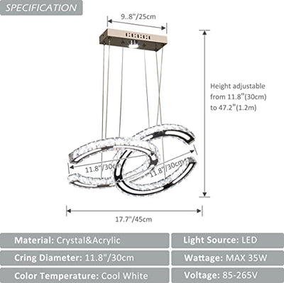 CLAIRDAI Kristall Kronleuchter LED Pendelleuchten Moderne C-Ring Hängelampe Leuchte mit K9 Crystal&Acryl für Flur Schlafzimmer Esszimmer Wohnzimmer (Kaltweiß) [Energieklasse E]