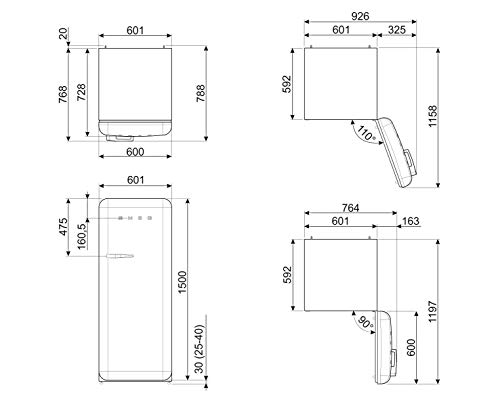 Smeg - FAB28LRD3 Kühlschrank mit einer Tür und einem roten Finish, 60 cm, Scharnier links.