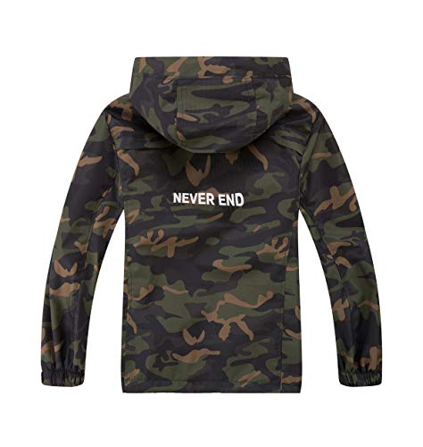 YOUNGSOUL Kinder Gefütterte Regenjacke Outdoorjacke Wasserdicht Übergangsjacke Jungen Softshelljacke Camouflage Jacke mit Kapuze Armeegrün DE: 104-110 (Herstellergröße 110)