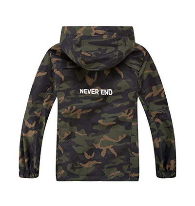 YOUNGSOUL Kinder Gefütterte Regenjacke Outdoorjacke Wasserdicht Übergangsjacke Jungen Softshelljacke Camouflage Jacke mit Kapuze Armeegrün DE: 104-110 (Herstellergröße 110)